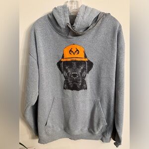 Realtree Gray Hoodie with‎ Orange Hat Dog Design
